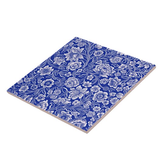  Floral Pattern in Vibrant Blue Tegeltje (Zijkant)