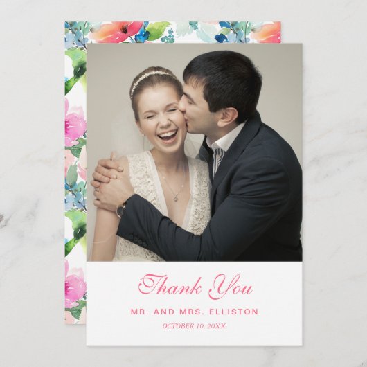 Floral Pattern, kleurrijke Waterverf | Dank u wel Bedankkaart (Voorkant / Achterkant)