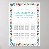 Floral Pattern Lijst Mexican Wedding Seating Chart Poster (Voorkant)