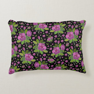 Floral Pattern Lilac Pink Green Black Accent Kussen