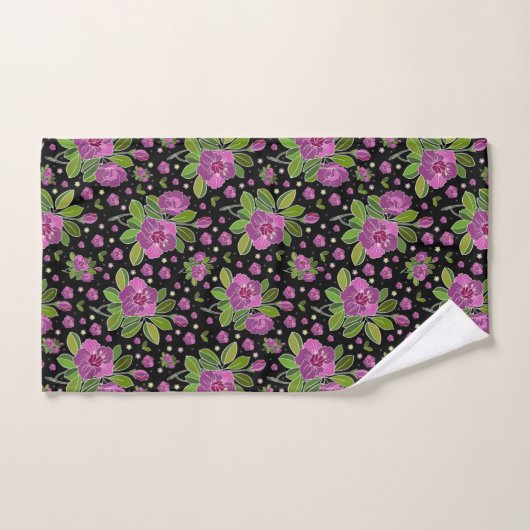 Floral Pattern Lilac Pink Green Black Bad Handdoek (Handdoek)