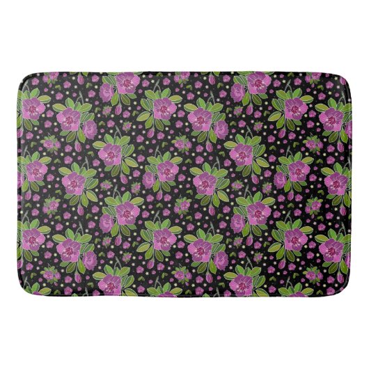 Floral Pattern Lilac Pink Green Black Badmat (Voorkant)