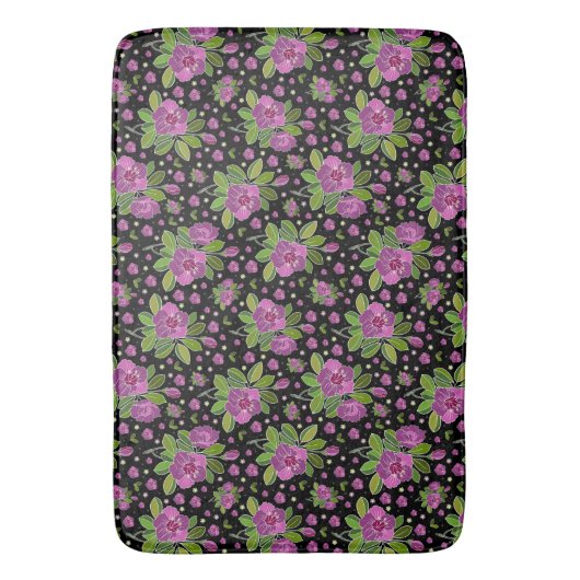 Floral Pattern Lilac Pink Green Black Badmat (Voorkant Verticaal)