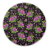 Floral Pattern Lilac Pink Green Black Keramische Knop (Voorkant)