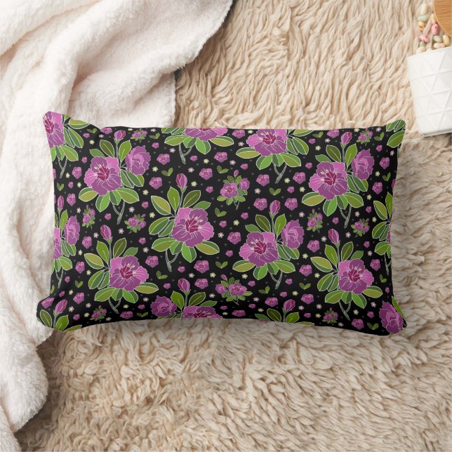 Floral Pattern Lilac Pink Green Black Kussen (Deken)