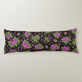 Floral Pattern Lilac Pink Green Black Lichaamskussen (Achterkant)