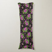 Floral Pattern Lilac Pink Green Black Lichaamskussen (Voorkant Verticaal)