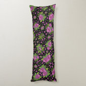Floral Pattern Lilac Pink Green Black Lichaamskussen (Achterkant (Verticaal))