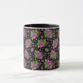 Floral Pattern Lilac Pink Green Black Mok (Midden)