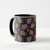 Floral Pattern Lilac Pink Green Black Mok (Voorkant links)
