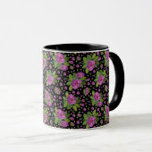 Floral Pattern Lilac Pink Green Black Mok (Voorkant rechts)
