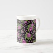 Floral Pattern Lilac Pink Green Black Porselein Kop (Voorkant rechts)