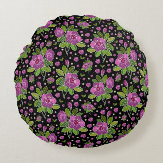 Floral Pattern Lilac Pink Green Black Rond Kussen