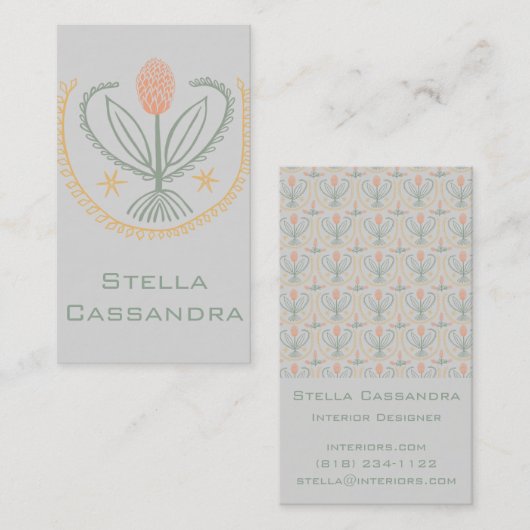 Floral Pattern Lucile Tegels Soft Grey Visitekaartje (Voorkant / Achterkant)