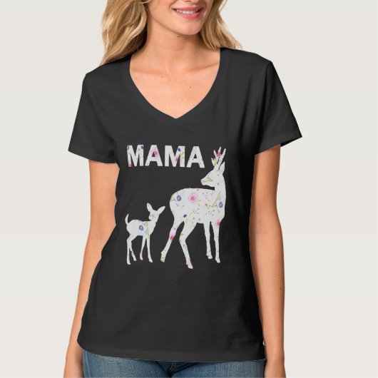 Floral Pattern Mama Fawn Doe met schoppen moeders T-shirt (Voorkant)