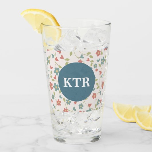 Floral Pattern met Monogram Glass Tumbler (Voorkant ijs)
