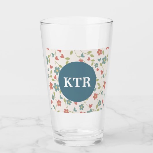 Floral Pattern met Monogram Glass Tumbler (Voorkant)