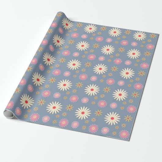 Floral Pattern Modern Light Blue Birthday Cadeaupapier (Uitgerold)