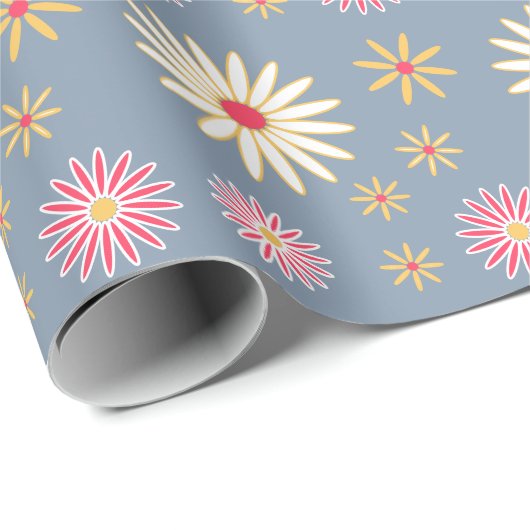 Floral Pattern Modern Light Blue Birthday Cadeaupapier (Rol Hoek)