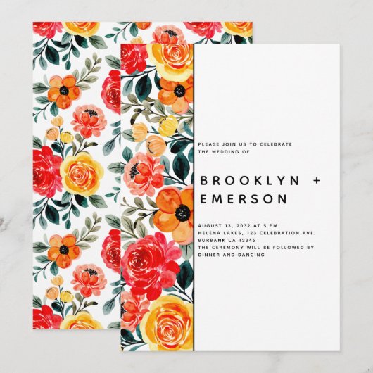 Floral Pattern Modern Wedding Kaart (Voorkant / Achterkant)