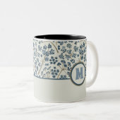 Floral Pattern Monogram Blue Waterverf Caraway Tweekleurige Koffiemok (Voorkant rechts)