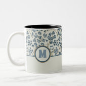 Floral Pattern Monogram Blue Waterverf Caraway Tweekleurige Koffiemok (Links)