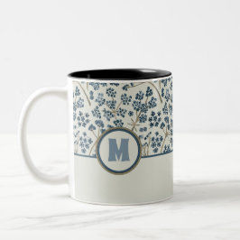 Floral Pattern Monogram Blue Waterverf Caraway Tweekleurige Koffiemok