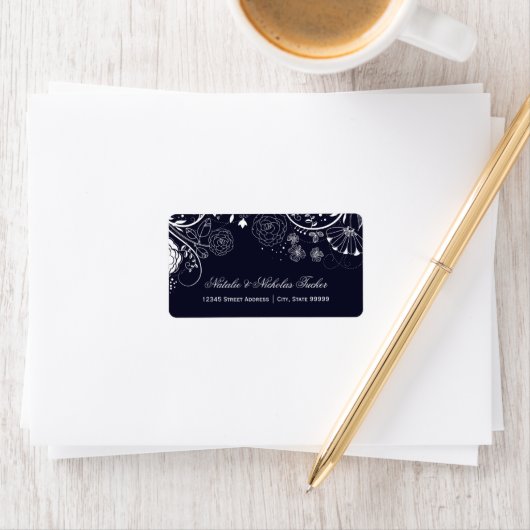 Floral Pattern Navy/White - Adresetiketten Etiket (Insitu)