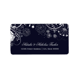 Floral Pattern Navy/White - Adresetiketten Etiket