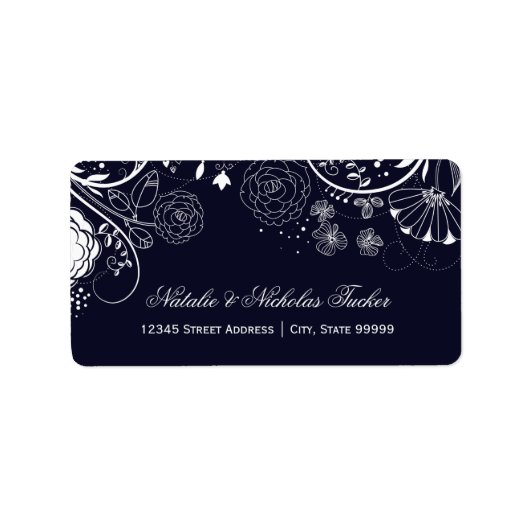 Floral Pattern Navy/White - Adresetiketten Etiket (Voorkant)