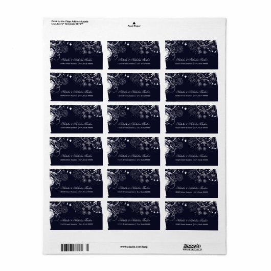 Floral Pattern Navy/White - Adresetiketten Etiket (Full Sheet)