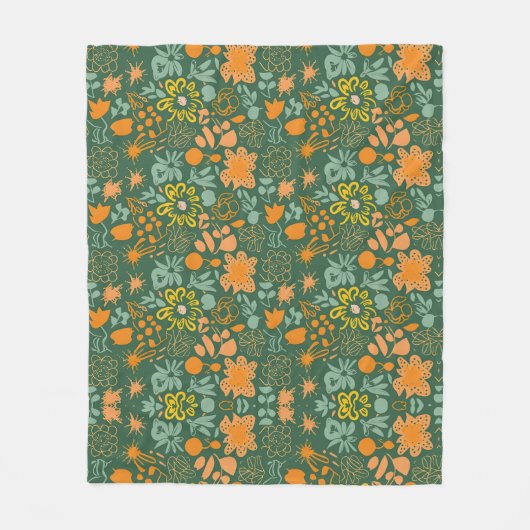 Floral pattern on a dark green background  fleece deken (Voorkant)