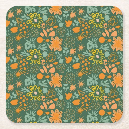 Floral pattern on a dark green background  kartonnen onderzetters (Voorkant)