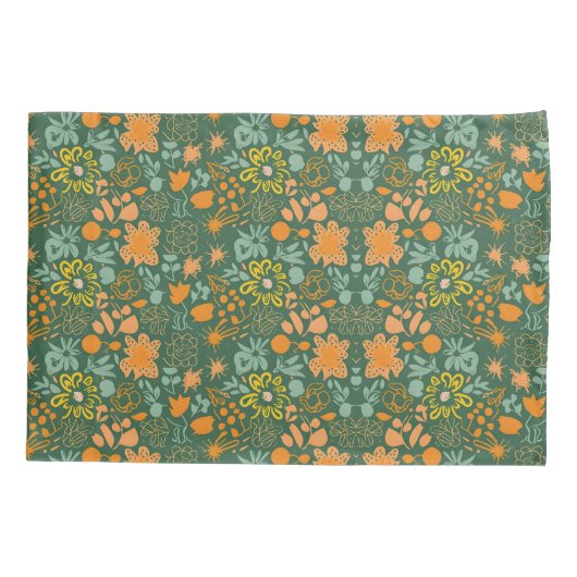 Floral pattern on a dark green background kussensloop (Achterkant-Links)