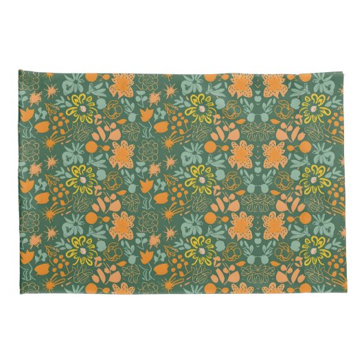 Floral pattern on a dark green background kussensloop (Achterkant-Rechts)