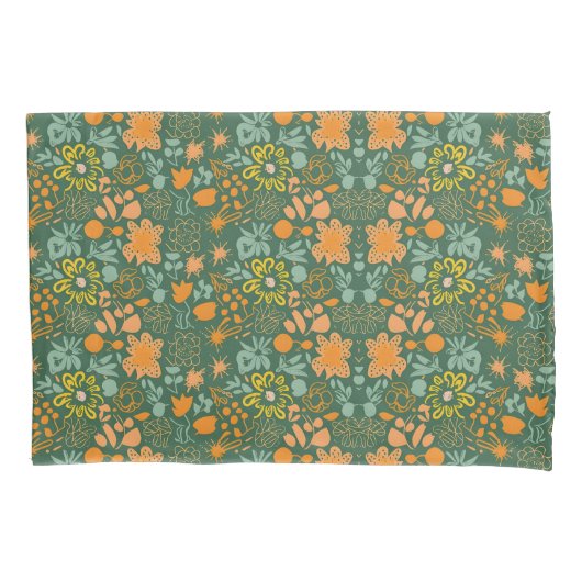 Floral pattern on a dark green background  kussensloop (Voorkant-Links)