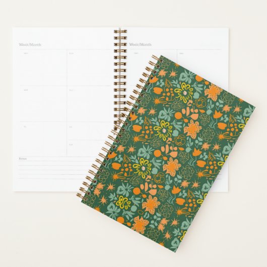 Floral pattern on a dark green background  planner (Display)