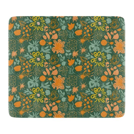 Floral pattern on a dark green background  snijplank (Voorkant)