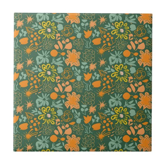 Floral pattern on a dark green background  tegeltje (Voorkant)