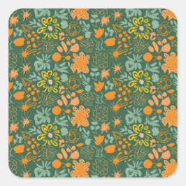 Floral pattern on a dark green background  vierkante sticker