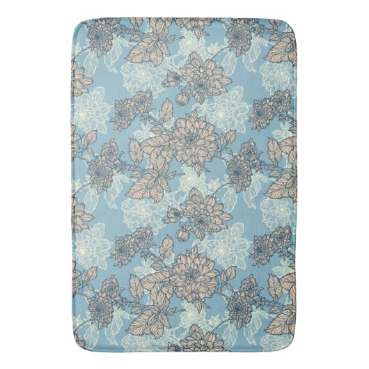 Floral Pattern on Blue Background Badmat (Voorkant Verticaal)