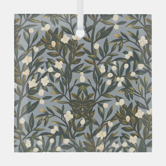 Floral pattern on  dusty blue-gray background glas ornament (Voorkant)