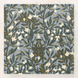 Floral pattern on  dusty blue-gray background glazen onderzetter