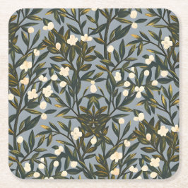 Floral pattern on  dusty blue-gray background kartonnen onderzetters