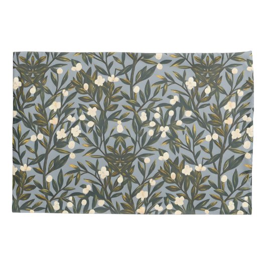 Floral pattern on dusty blue-gray background kussensloop (Achterkant-Links)