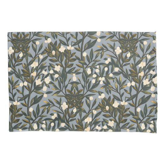 Floral pattern on  dusty blue-gray background kussensloop (Voorkant-Links)