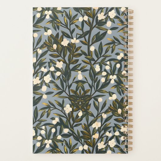 Floral pattern on  dusty blue-gray background planner (Achterkant)