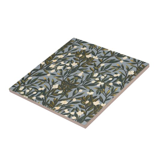 Floral pattern on  dusty blue-gray background tegeltje (Zijkant)