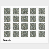 Floral pattern on  dusty blue-gray background vierkante sticker (Vel)