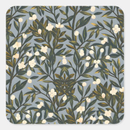 Floral pattern on  dusty blue-gray background vierkante sticker